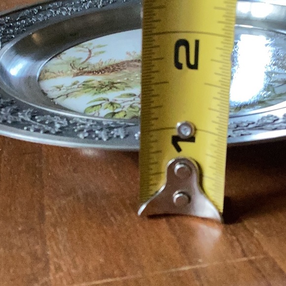 1980s/90s SKS Zinn Germany pheasant porcelain center 95% pewter rim 8” plate - Picture 7 of 8